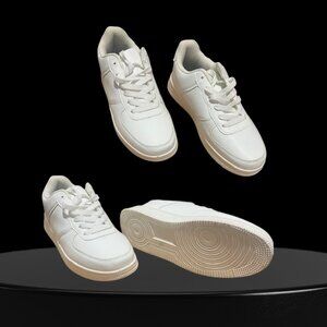 This is a pair of white low-top casual sneakers